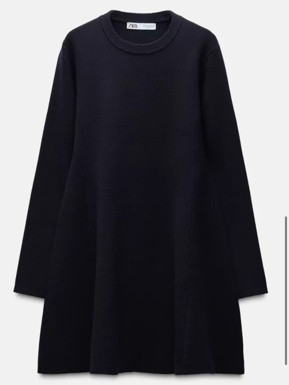 Zara Navy Blue Knit Dress Long Sleeve A-Line Size L NWT